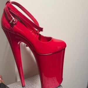 Pleaser Red Patent High Platform Mary Jane Heels
